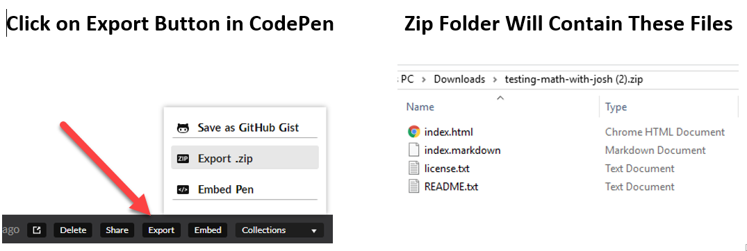 screenshot of Codepen export