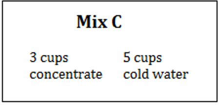 Mix C is 3 cups of concentrate and 5 cups of cold water.