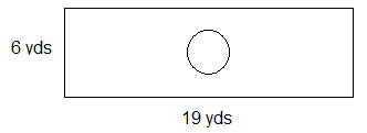 The driveway is in the shape of a rectangle with a circle cut out of its center. The rectangle has a length of 19 yards and a width of 6 yards. The radius of the circle is 2 yards.