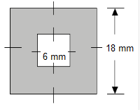 The figure is a square with a square hole talen from the center. The length of one side of the outer square is 18 millimeters and the length of one side of the inner square is 6 millimeters.