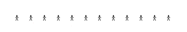 A picture of 12 stick people in a row.