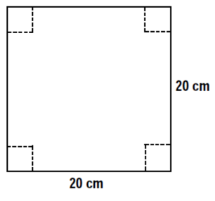 20 cm by 20 cm Square with small squares made with dotted lines in each corner